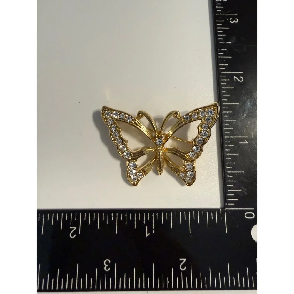 Gold Tone Rhinestone Butterfly Brooch Pin‎ Vintage Style Insect Jewelry